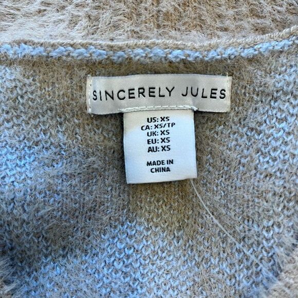 Sincerely Jules Soft Fuzzy Tan Light Blue Argyle Cropped Sweater Vest Sz XS NWT - Picture 5 of 7